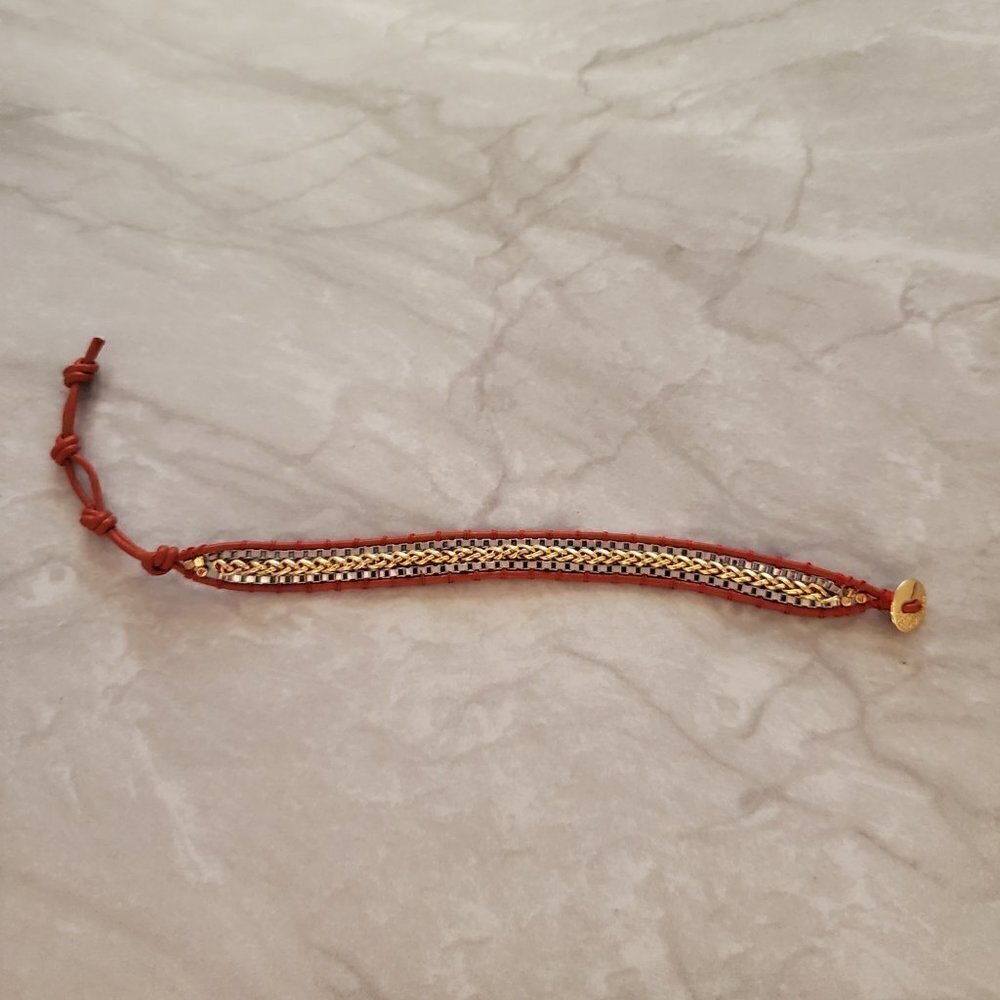 🧡 Stella and Dot Orange Cord Button Adjustable Box Chain Bracelet 🧡